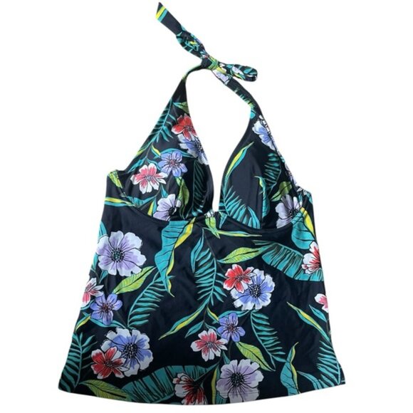 Old Navy Medium Swim Tankini Top Floral Halter Black Summer Swimsuits Vacation M - Picture 4 of 13